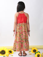 Green Floral Dress With hakoba patch
