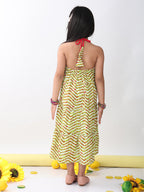 Green Leheriya sleeveless Dress