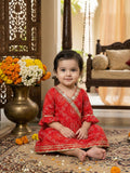 Red Bandhej Designed & Sequin Lace Embellished Angrakha Style Fit & Flare Dress
