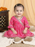 Pink Bandhej Designed & Sequin Lace Embellished Angrakha Style Fit & Flare Dress