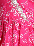 Pink Bandhej Designed & Sequin Lace Embellished Angrakha Style Fit & Flare Dress