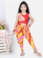 Sleeveless Leheriya Detail Top With Attached Jacket And Dhoti