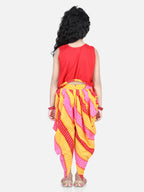 Sleeveless Leheriya Detail Top With Attached Jacket And Dhoti