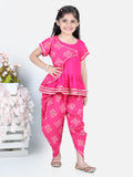 Pink Leheriya Detail Top With Attached Jacket And Dhoti