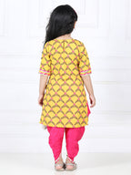 Yellor kurti and Pink Dhoti