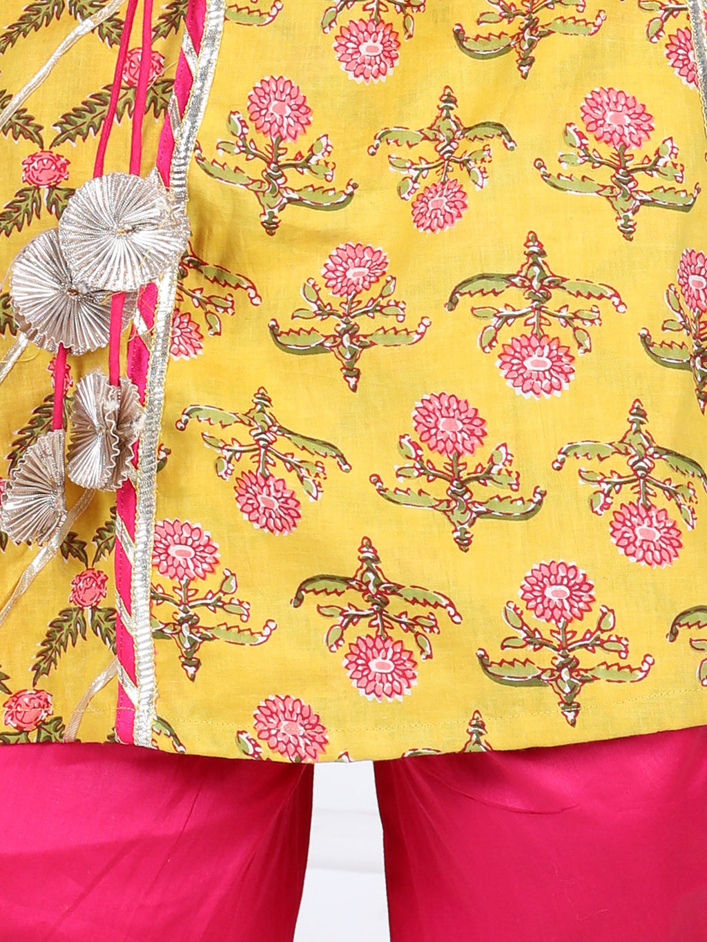 Yellor kurti and Pink Dhoti