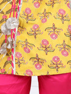 Yellor kurti and Pink Dhoti