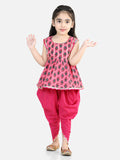 Pink Floral Lace work kurti with dhoti