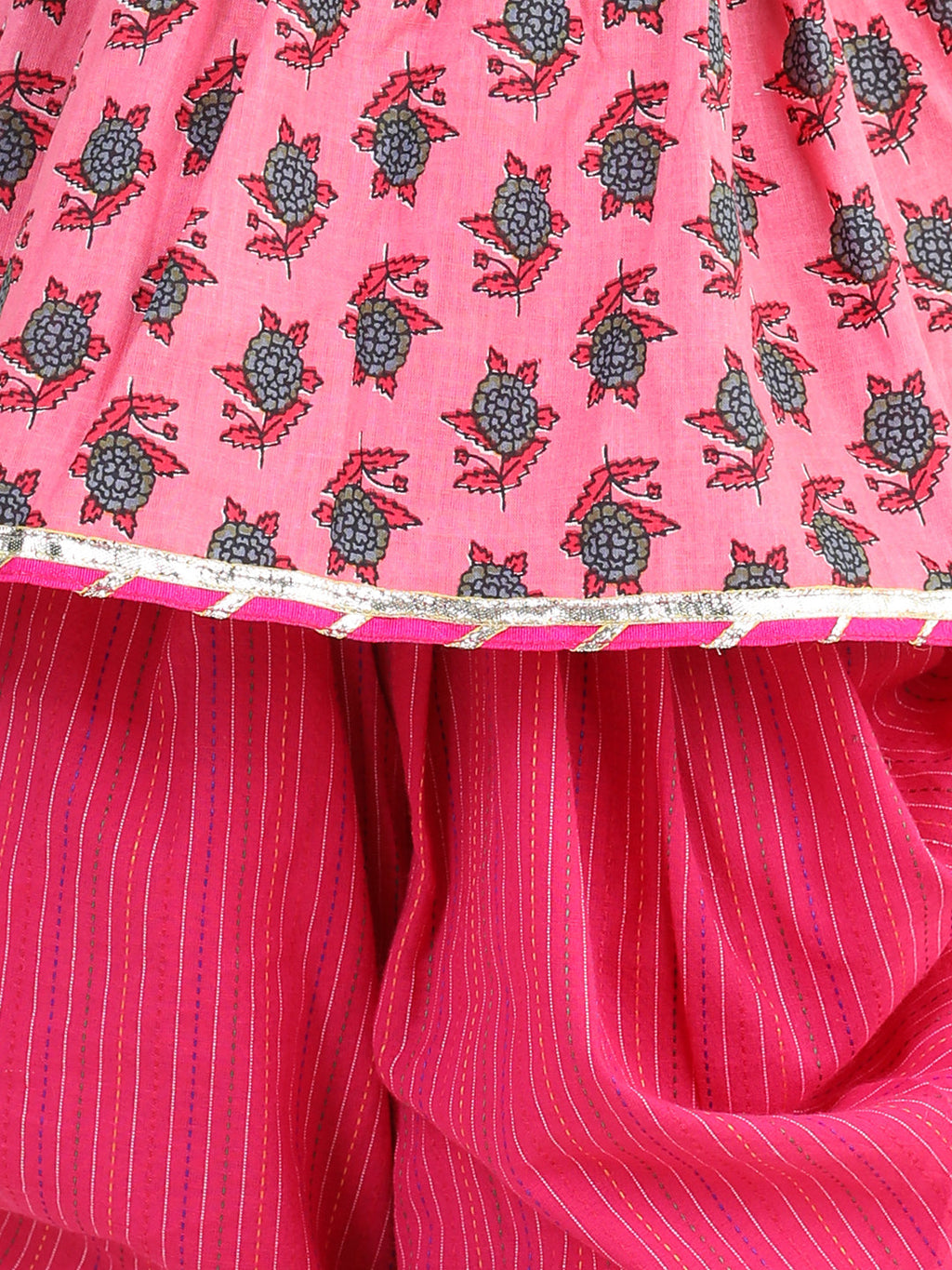 Pink Floral Lace work kurti with dhoti