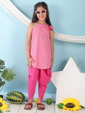 Pink floral sleeveless tie on Kurti with  Pink Dhoti