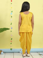 Yellow Jaquard sleeveless kurti with yellow dhoti pant