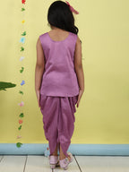 Purple Jaquard sleeveless kurti with purple dhoti pant