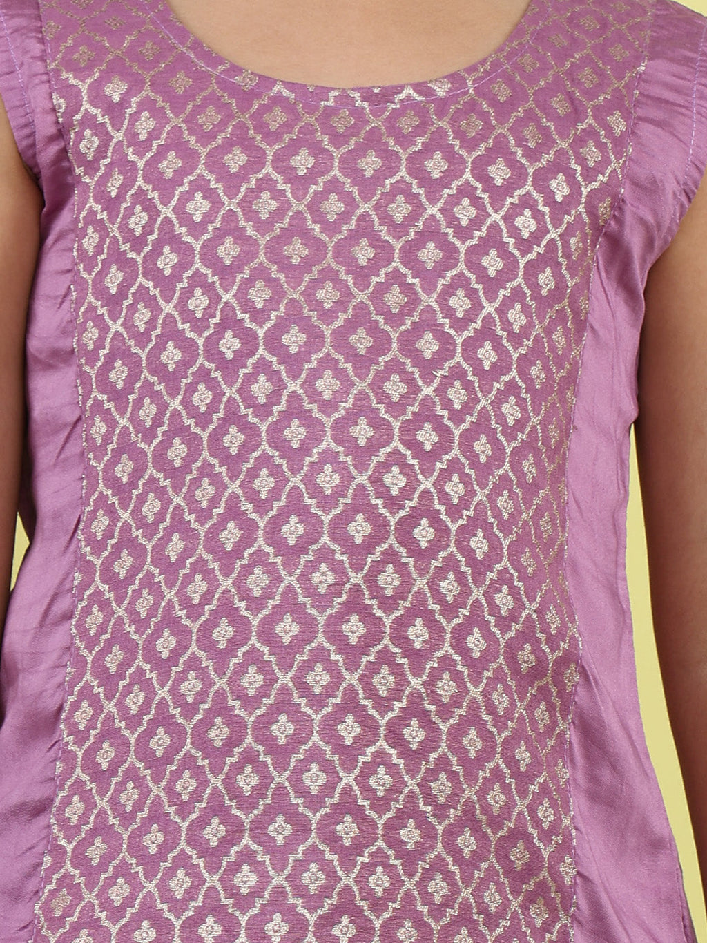 Purple Jaquard sleeveless kurti with purple dhoti pant