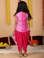 Pink printed sleeveless kurti with Pink dhoti