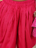 Pink printed sleeveless kurti with Pink dhoti