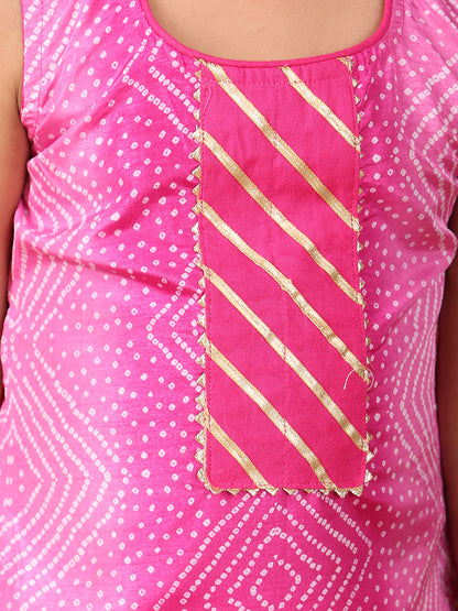 Pink printed sleeveless kurti with Pink dhoti