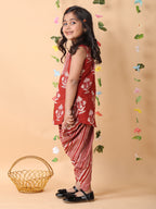 Red printed sleeveless kurti with Red dhoti