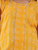 Yellow Katha sleeveless kurti with printed dhoti