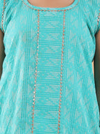 Blue Katha sleeveless kurti with printed dhoti