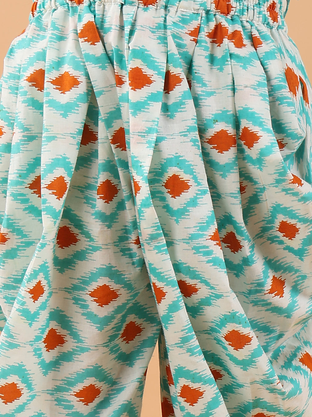 Blue Katha sleeveless kurti with printed dhoti
