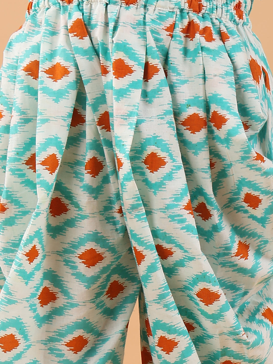 Blue Katha sleeveless kurti with printed dhoti