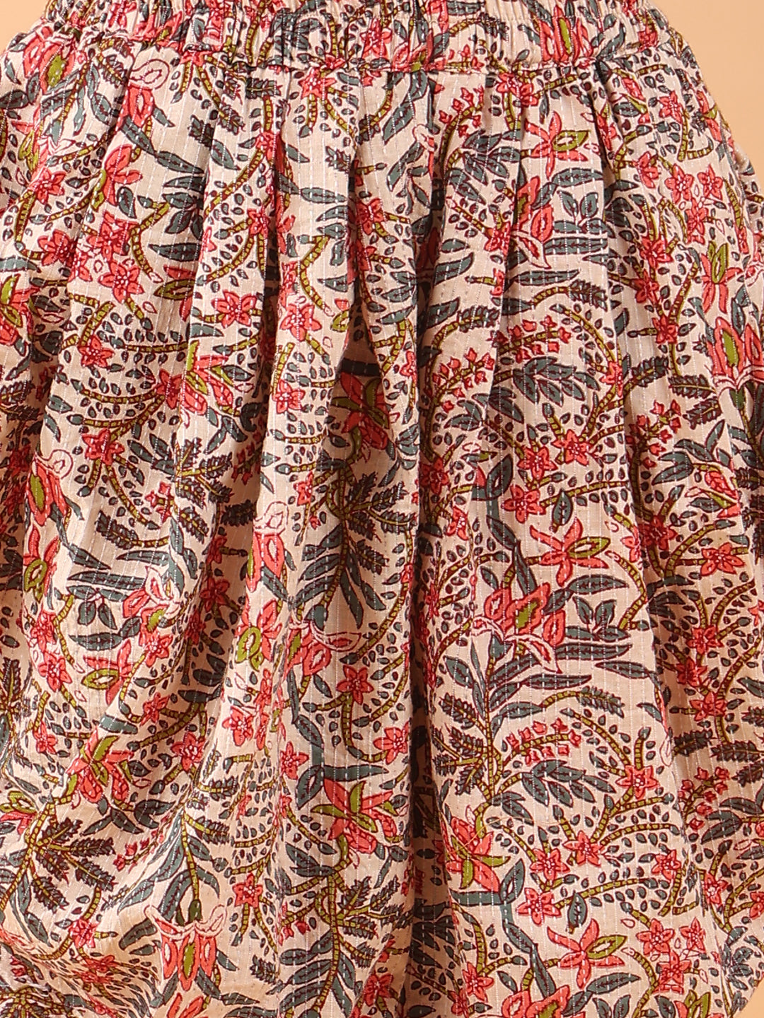 Peach Katha sleeveless kurti with printed dhoti