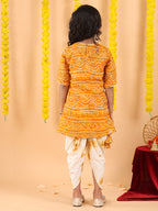 Yellow bandhani kurti with shibori dhoti