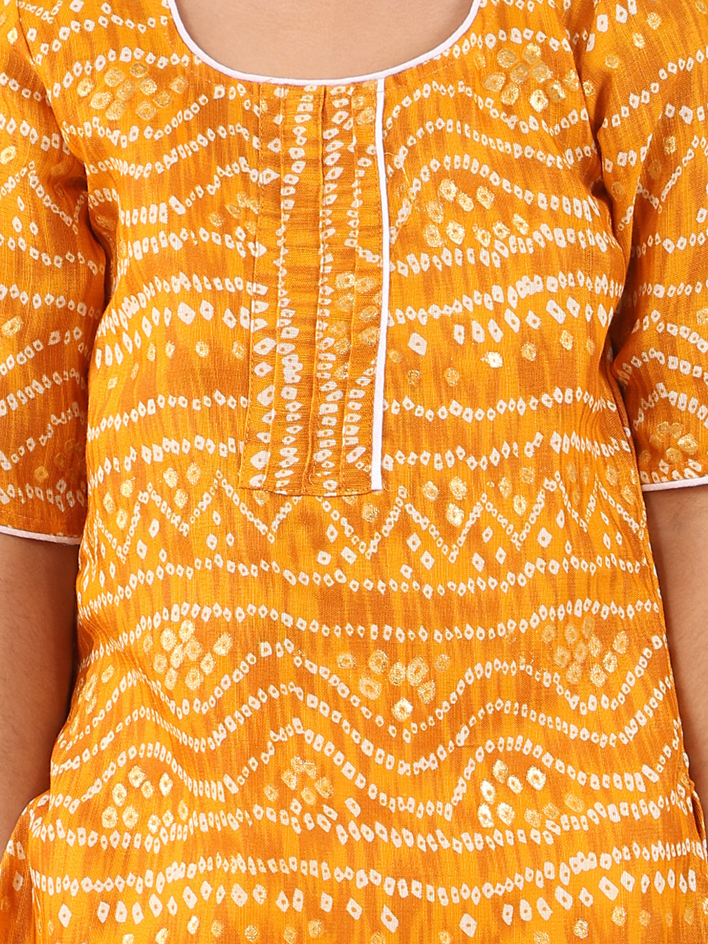 Yellow bandhani kurti with shibori dhoti