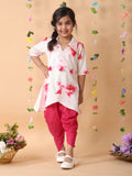 Pink shibori mirror work kurti with dhoti