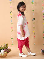 Pink shibori mirror work kurti with dhoti