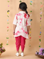 Pink shibori mirror work kurti with dhoti