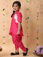 Pink kurti and dhoti set with Shibori mirror work jacket