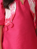 Pink kurti and dhoti set with Shibori mirror work jacket