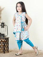 Elephant printed kurti with Blue katha  dhoti