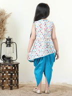 Elephant printed kurti with Blue katha  dhoti