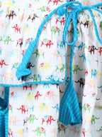 Elephant printed kurti with Blue katha  dhoti