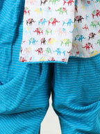 Elephant printed kurti with Blue katha  dhoti