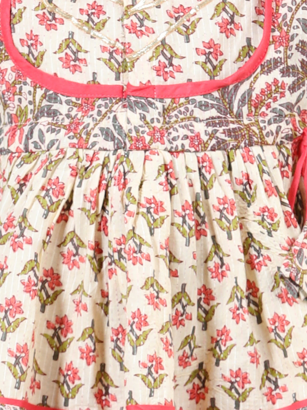 Floral printed Angrakha Style  kurti paired with dhoti- White,  Peach