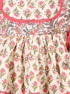 Floral printed Angrakha Style  kurti paired with dhoti- White,  Peach