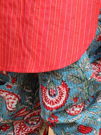 Floral printed dhoti and Jacket paired with katha Kurti