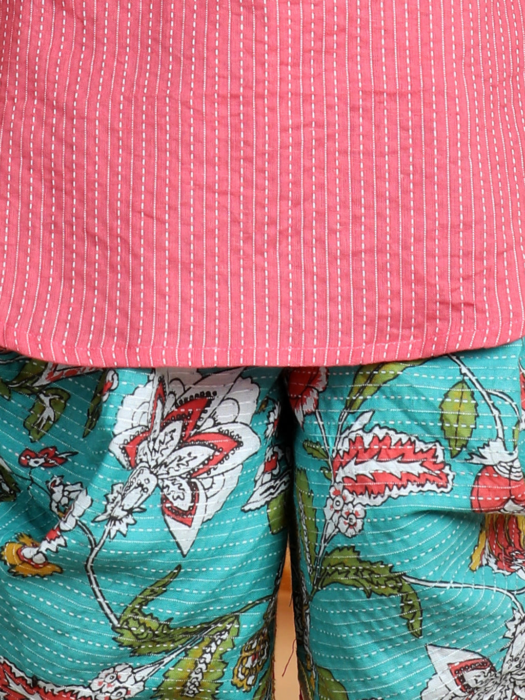 Floral printed dhoti and Jacket paired with Peach katha Kurti