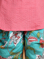 Floral printed dhoti and Jacket paired with Peach katha Kurti
