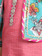 Floral printed dhoti and Jacket paired with Peach katha Kurti