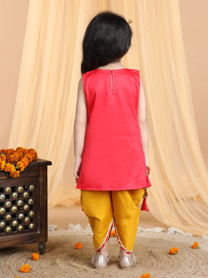 Red Embroidered Sleeveless kurti with dhoti