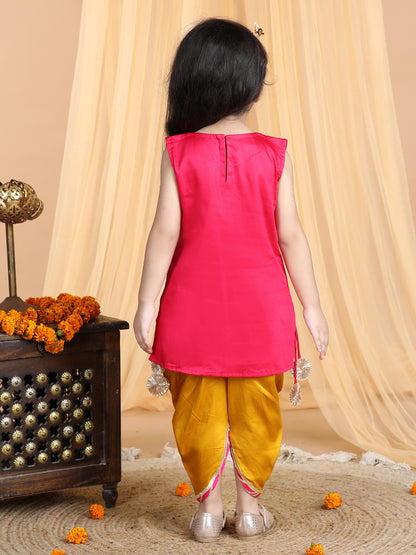Pink Embroidered Sleeveless kurti with dhoti