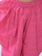 Blue Floral shirt style Kurti with pink katha dhoti