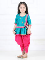Green Embroidered Lace Detailed Angrakha Kurta and Dhoti