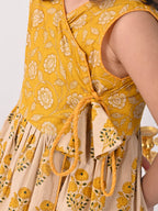 Yellow and white printed high low Kurti with Yellow  dhoti