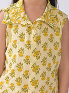 Yellow Floral shirt style Kurti with yellow katha dhoti