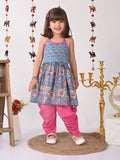 Blue Floral halter style Kurti with pink  dhoti